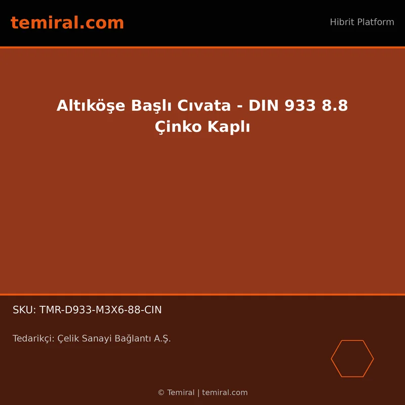 Altıköşe Başlı Cıvata - DIN 933 8.8 Çinko Kaplı