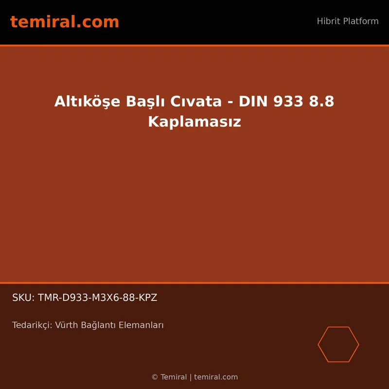 Altıköşe Başlı Cıvata - DIN 933 8.8 Kaplamasız