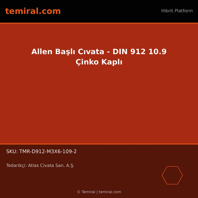 Allen Başlı Cıvata - DIN 912 10.9 Çinko Kaplı