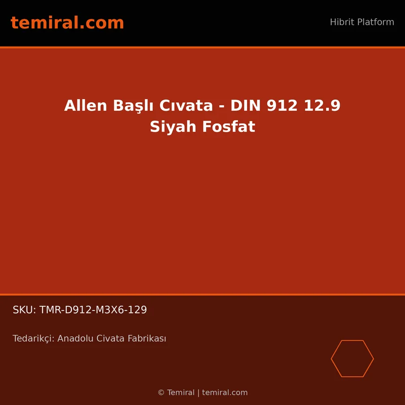 Allen Başlı Cıvata - DIN 912 12.9 Siyah Fosfat