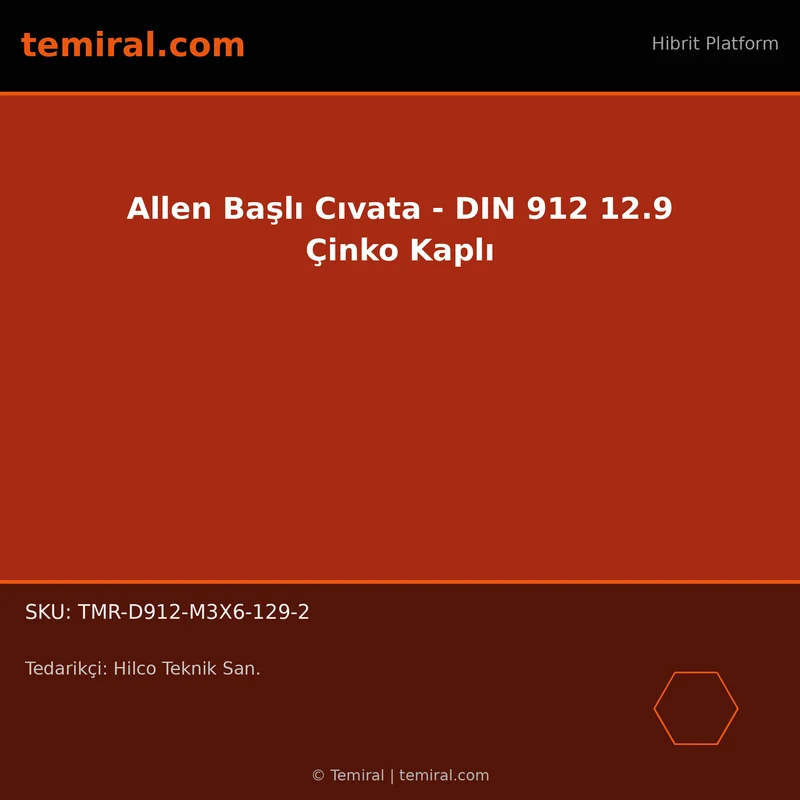 Allen Başlı Cıvata - DIN 912 12.9 Çinko Kaplı