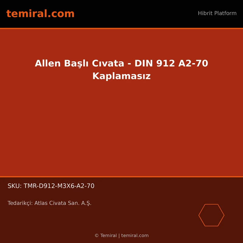 Allen Başlı Cıvata - DIN 912 A2-70 Kaplamasız