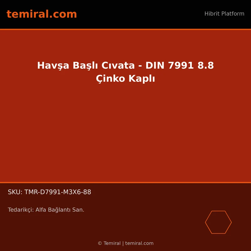 Havşa Başlı Cıvata - DIN 7991 8.8 Çinko Kaplı