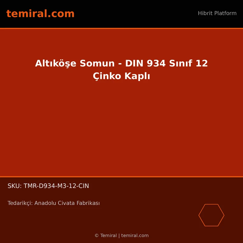 Altıköşe Somun - DIN 934 Sınıf 12 Çinko Kaplı