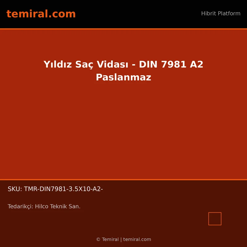 Yıldız Saç Vidası - DIN 7981 A2 Paslanmaz