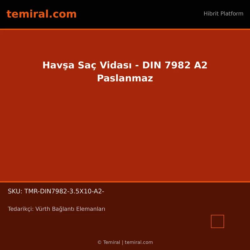 Havşa Saç Vidası - DIN 7982 A2 Paslanmaz